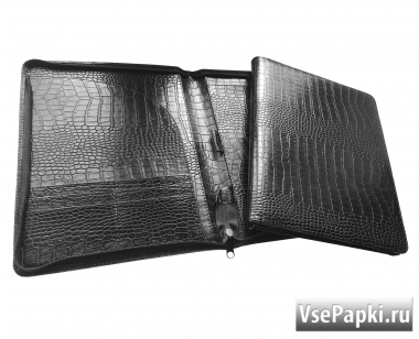 Фото: кожаная папка а4 на молнии V-161(Крокодил-черный)